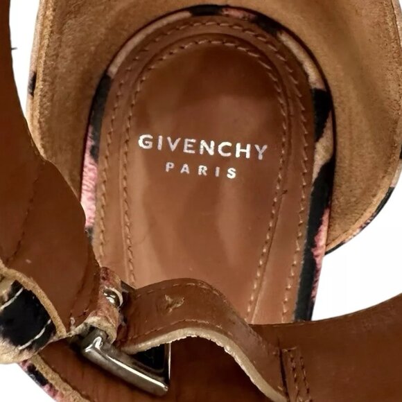 $750 Givenchy Pink/Beige Textured Leather Leopard Print Retra Heel Sandals Sz 7 - Picture 4 of 6